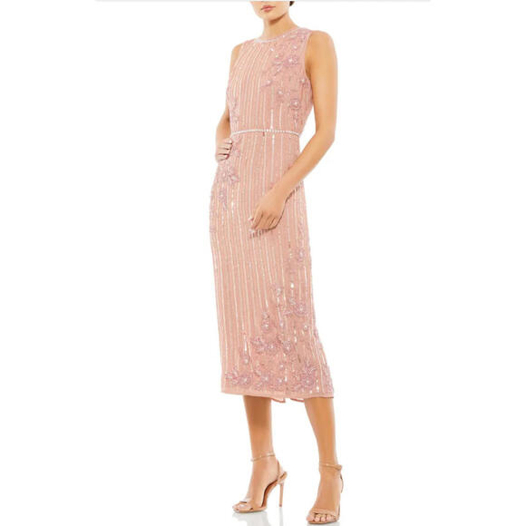 NEW, Mac Duggal Sequin Beaded Floral Cocktail Dress in Rose Size 4 #D7084 - Picture 1 of 9
